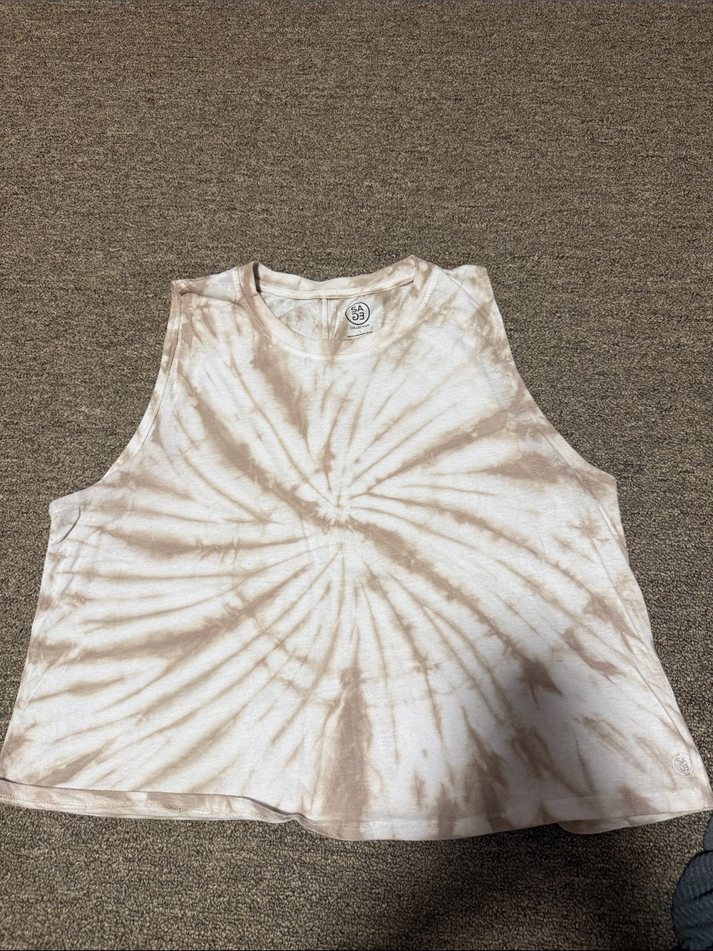 Sage Tie-Dye Sleeveless Tank Top in Taupe and White